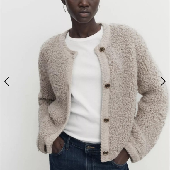 NWT MASSIMO DUTTI Boucle Knit Alpaca Wool Beige Cardigan with Buttons, Size S - Picture 15 of 15